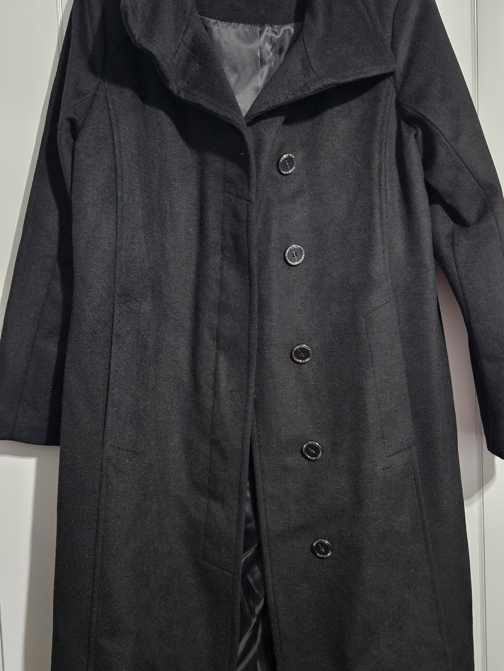Kenneth Cole Black Wool-Blend Long Pea Coat